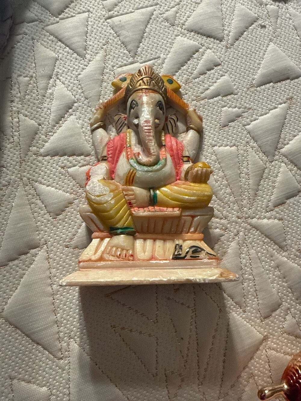 Hand-Painted Lord Ganesha Stone Figurine Hindu Deity Statue